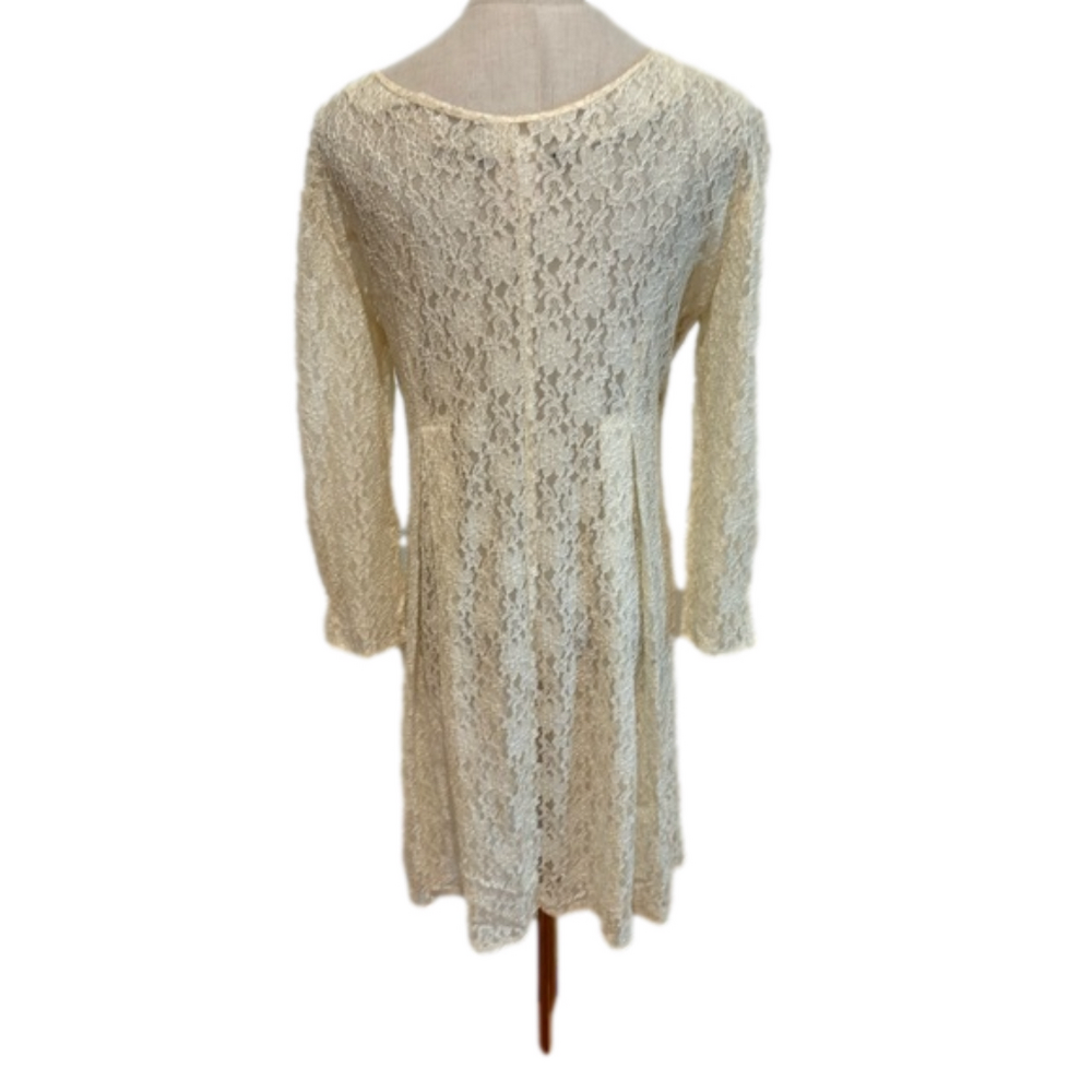 80s FLORAL LACE TUNIC DRESS COQUETTE GIRL EMPIRE BODICE W PLEATED SKIRT 10 - Picture 5 of 11